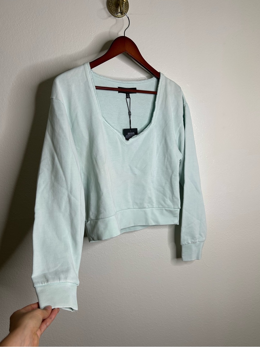 NWT Hudson 100% Cotton Teal Blue Distressed Sweatshirt Size Small